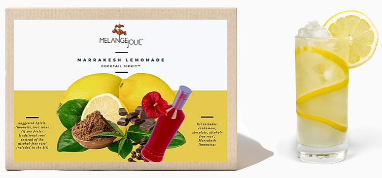 Mélange Jolie Marrakesh Lemonade Cocktail SipKit™ featuring lemons, dark chocolate, and cocktail accessories.